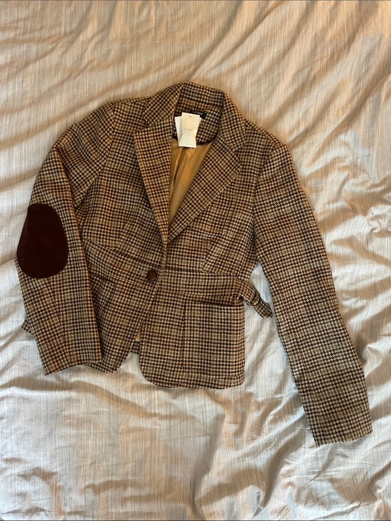 J. Crew Jackets & Blazers - J. Crew Brown Houndstooth Tweed Blazer with Dark Brown Elbow Patches